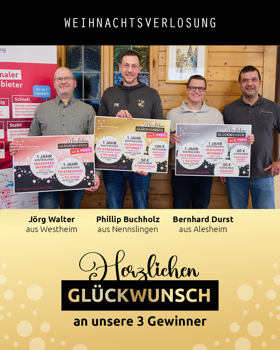 Die Gewinner der Weihnachtsverlosung sind Phillip Buchholz, Bernhard Durst und J&ouml;rg Walter