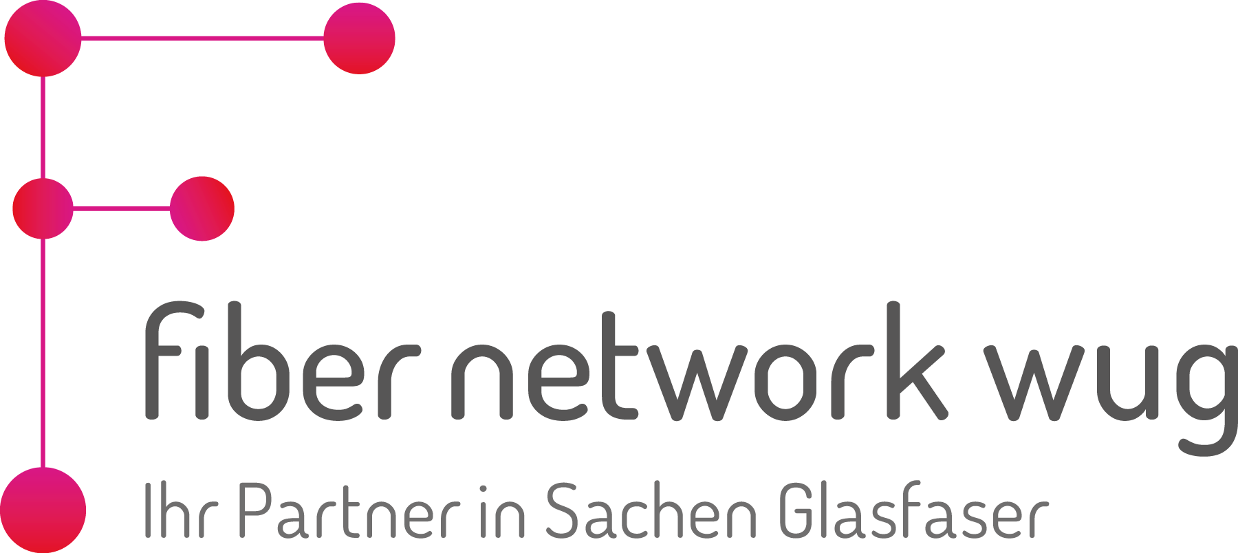 Das Logo der Fiber Network WUG, ein aus Punkten und Linien stilisiertes F. Und der Slogan 'Ihr Partner in Sachen Glasfaser'