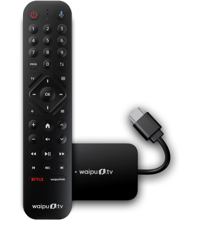 Der waipu.tv Stick samt Fernbedienung