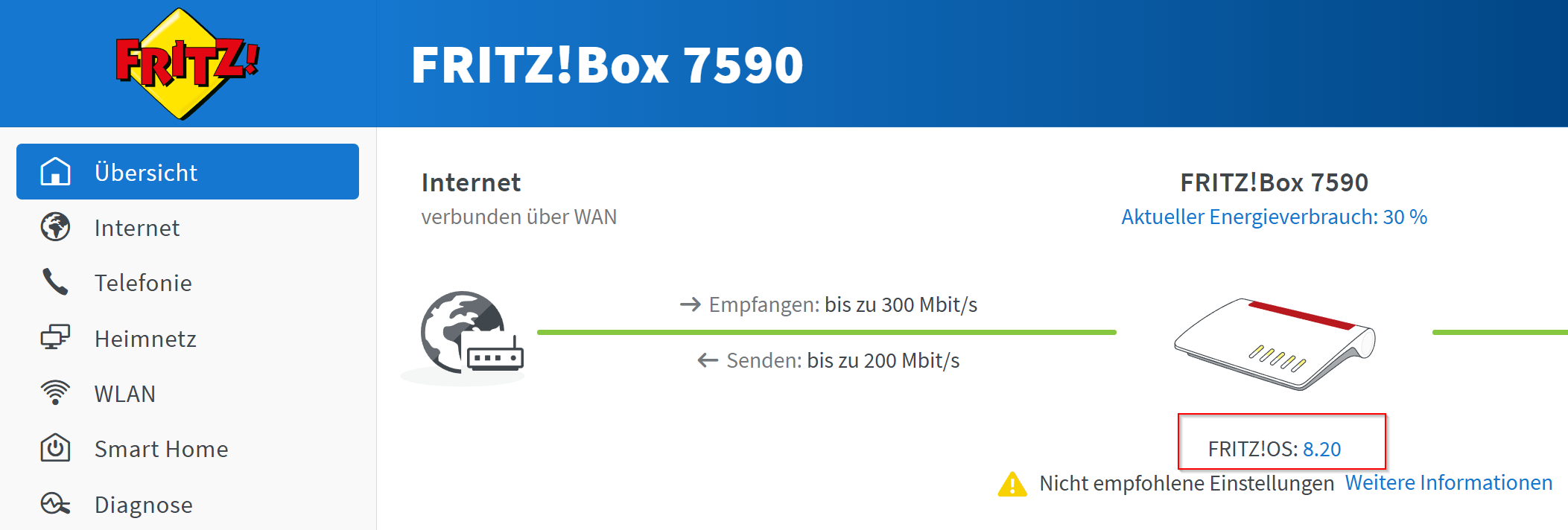Screenshot der FRITZ!OS Benutzeroberfläche