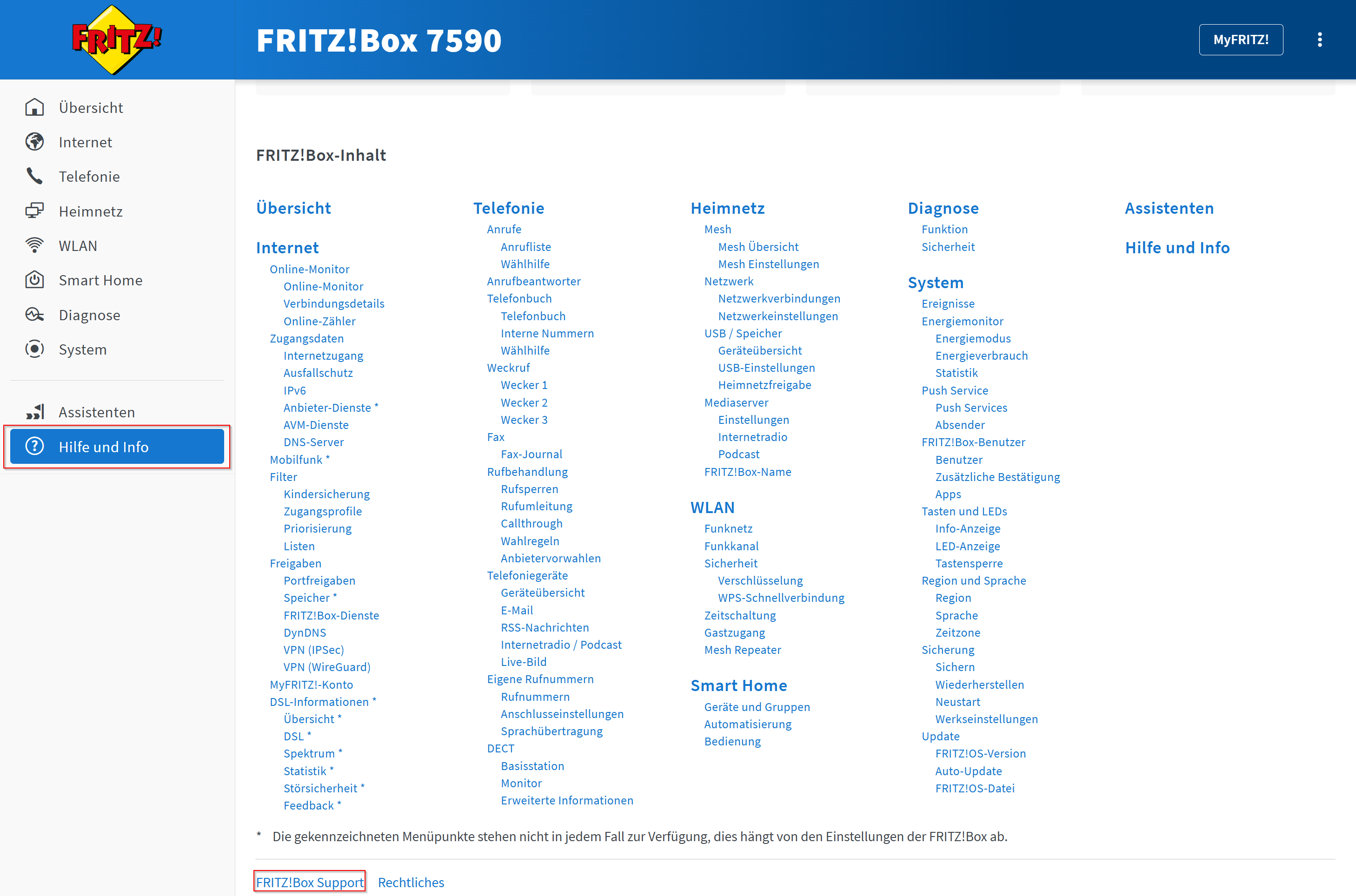Screenshot der FRITZ!OS Benutzeroberfläche
